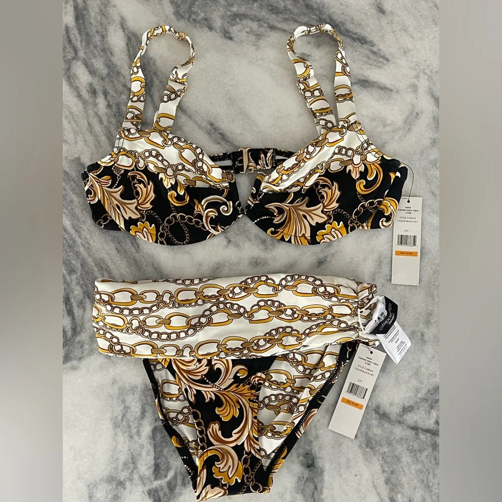 ‼️SOLD‼️Carmen Marc Valvo Swim Sense Filigree Status High Waist Bikini size S - Picture 5 of 12